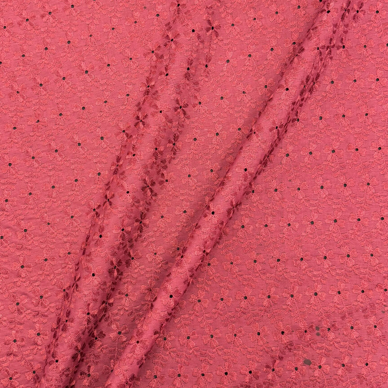 Heavy Eyelet Burgundy Polyester Cotton Fabric - Burgundy Floral Eyelet, 41"- 42" Width
