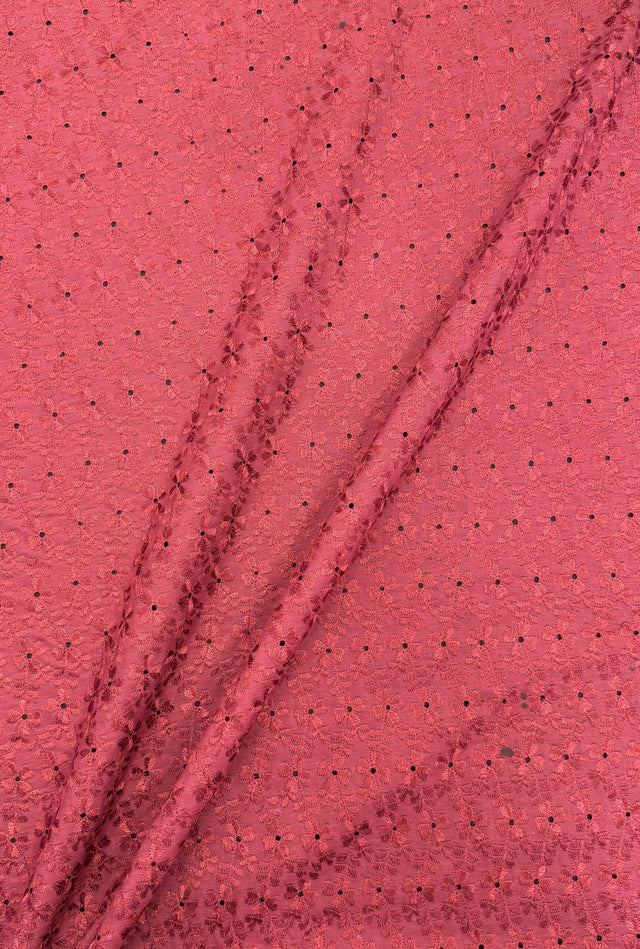 Heavy Eyelet Burgundy Polyester Cotton Fabric - Burgundy Floral Eyelet, 41"- 42" Width
