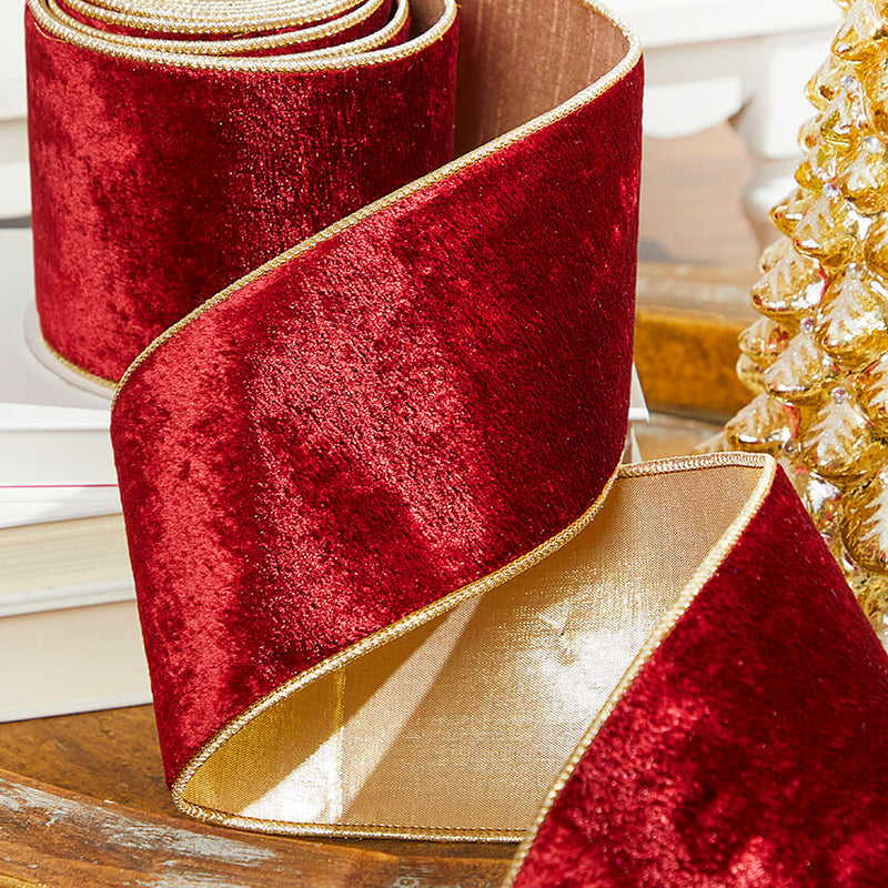 4" x 5 Yard Burgundy Sheldon Velvet Wired Ribbon