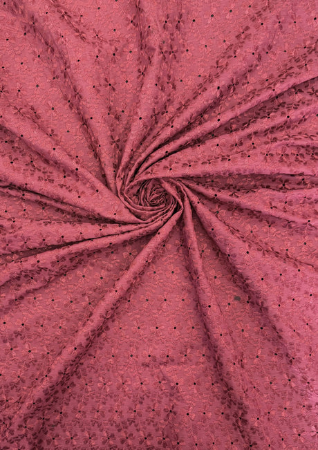 Heavy Eyelet Burgundy Polyester Cotton Fabric - Burgundy Floral Eyelet, 41"- 42" Width