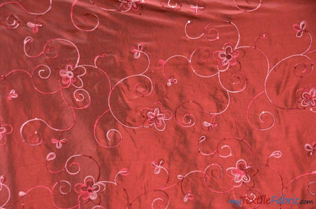 Aurora Taffeta Embroidered Floral Taffeta Fabric - Multi Color Floral Embroidery With Sequins, 54" Width (1 Yard)
