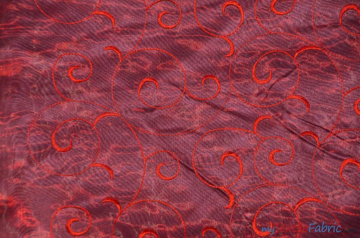 Swirl Organza Polyester Fabric - Embroidered Swirl Sheer, 52/54" Width, Multiple Colors (1 Yard)