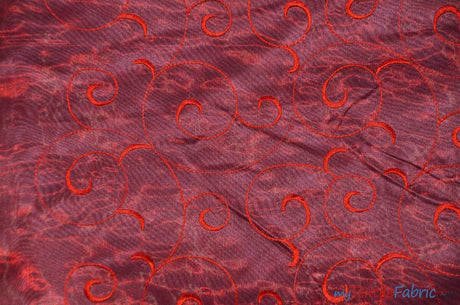 Swirl Organza Polyester Fabric - Embroidered Swirl Sheer, 52/54" Width, Multiple Colors (1 Yard)