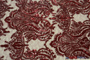 Medallion Bridal Lace Polyester Fabric - Sequins Damask Embroidery, Sheer White, 52" Width (1 Yard)