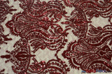 Medallion Bridal Lace Polyester Fabric - Sequins Damask Embroidery, Sheer White, 52" Width (1 Yard)