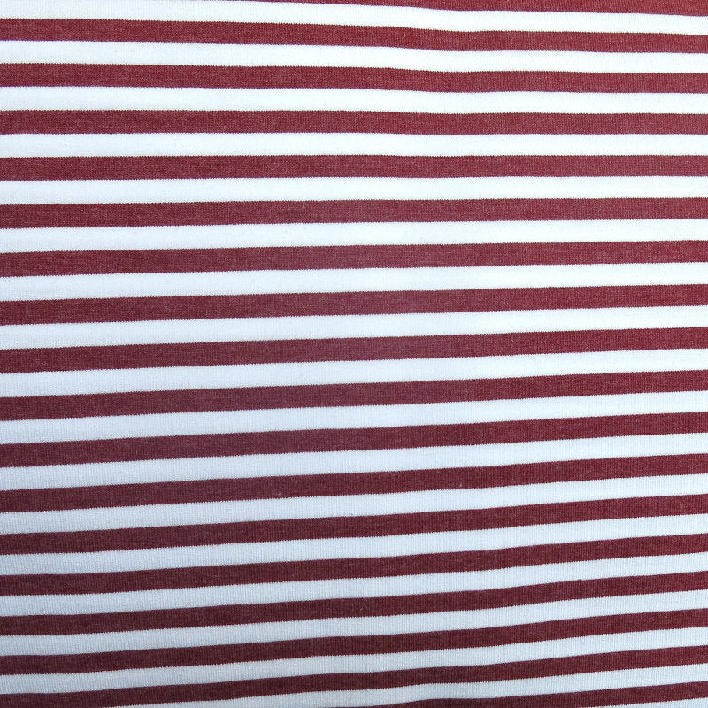 Cotton Lycra Burgundy and White 1/4" Stripe Knit Fabric