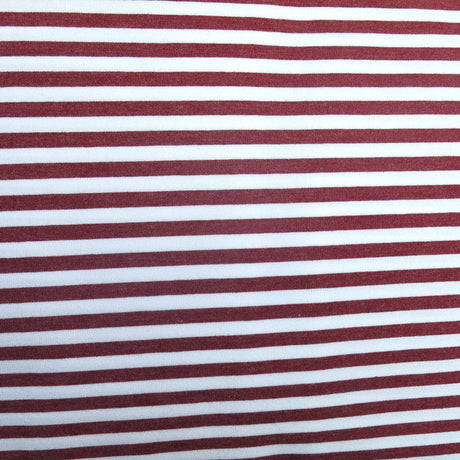 Cotton Lycra Burgundy and White 1/4" Stripe Knit Fabric