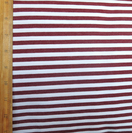 Cotton Lycra Burgundy and White 1/4" Stripe Knit Fabric
