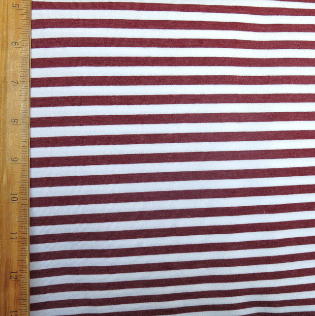 Cotton Lycra Burgundy and White 1/4" Stripe Knit Fabric