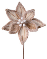 Burlap Faux Fur Edge Poinsettia Stem 20 Inch Rustic Christmas Decor