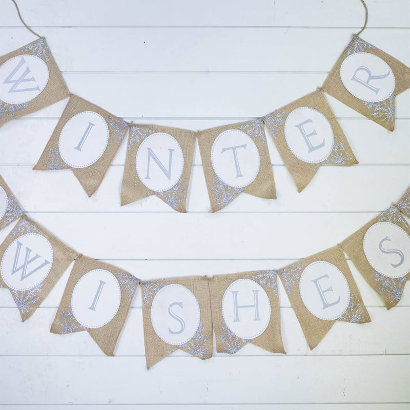 Burlap Winter Wishes Banner - Set of 2