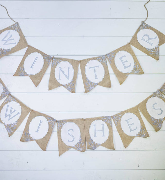 Burlap Winter Wishes Banner - Set of 2