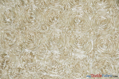 Rosette Satin Polyester Fabric - 3D Satin Floral Embroidery, 52/54" Width (Yards, Bolts, Sample Swatch)