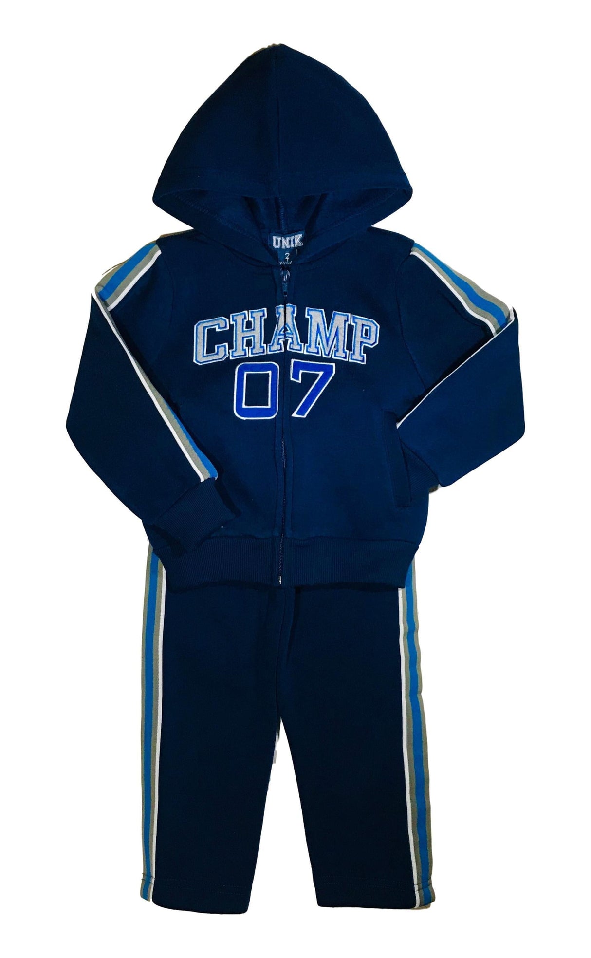 Boy Champ 07 Fleece Tracksuit - Black, Dark Grey, Navy, Sporty Graphic (1 Set)