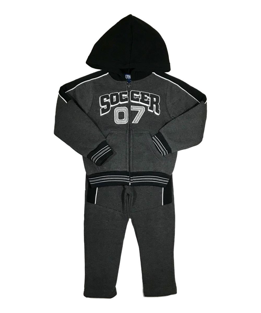 Boy Soccer 07 Tracksuit Fleece Fabric - Sporty Graphic, Charcoal, Navy, Red (1 Set)