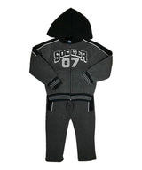 Boy Soccer 07 Tracksuit Fleece Fabric - Sporty Graphic, Charcoal, Navy, Red (1 Set)