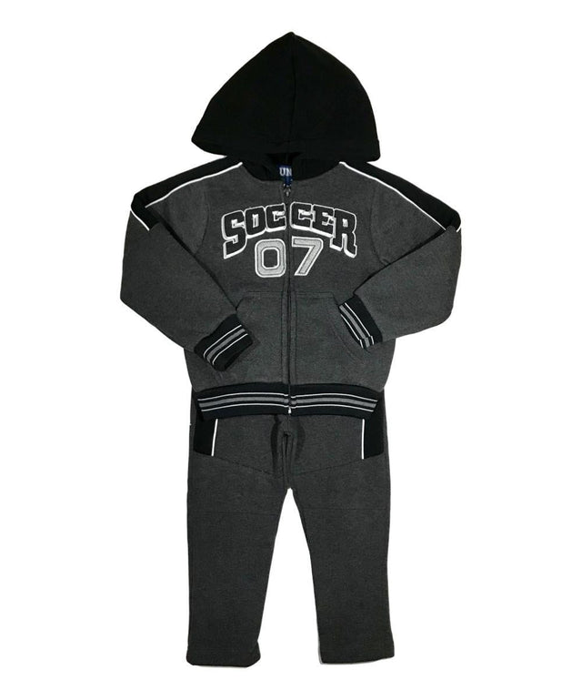 Boy Soccer 07 Tracksuit Fleece Fabric - Sporty Graphic, Charcoal, Navy, Red (1 Set)