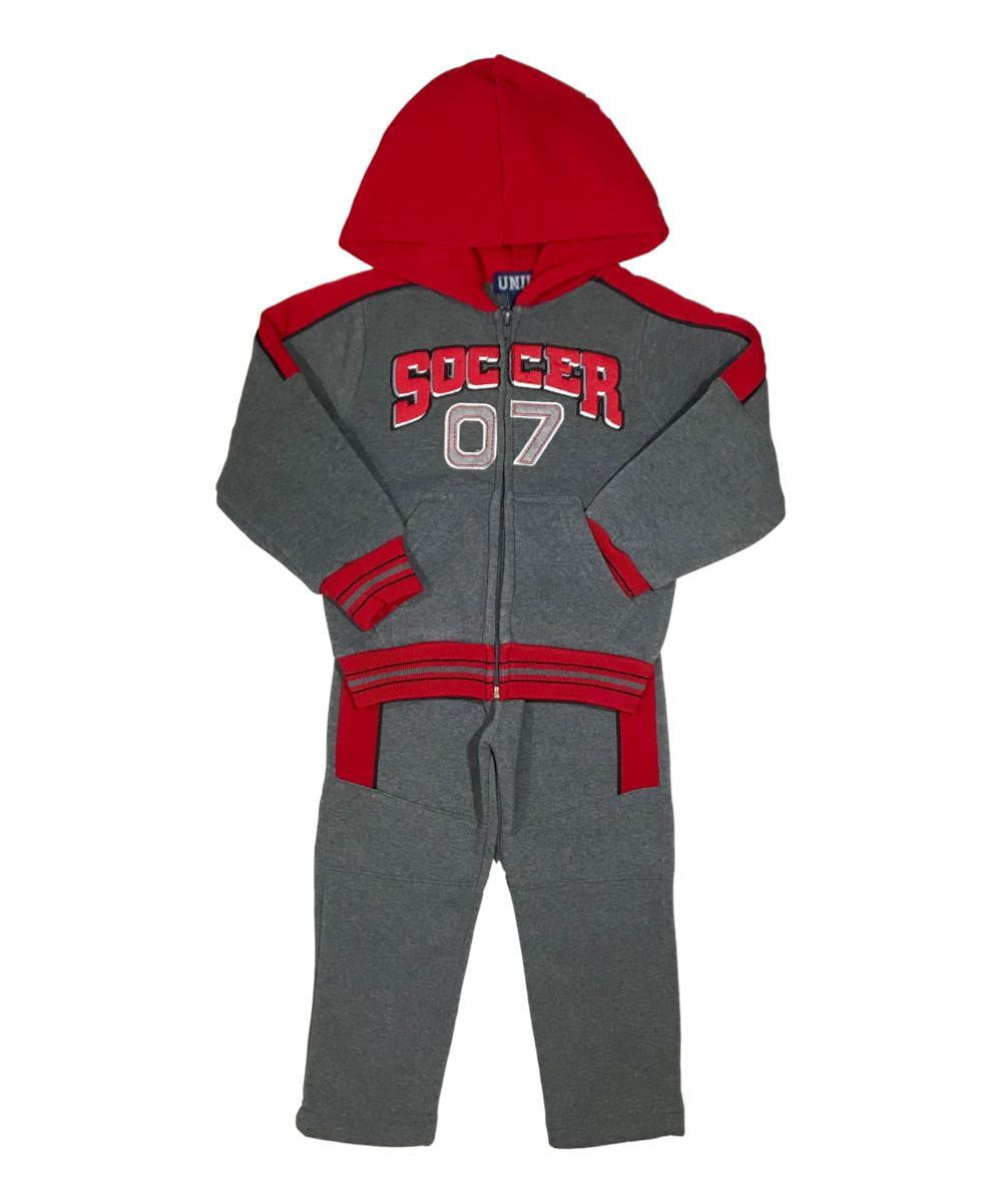 Boy Soccer 07 Tracksuit Fleece Fabric - Sporty Graphic, Charcoal, Navy, Red (1 Set)