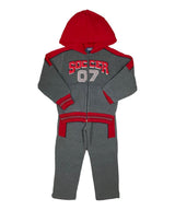 Boy Soccer 07 Tracksuit Fleece Fabric - Sporty Graphic, Charcoal, Navy, Red (1 Set)