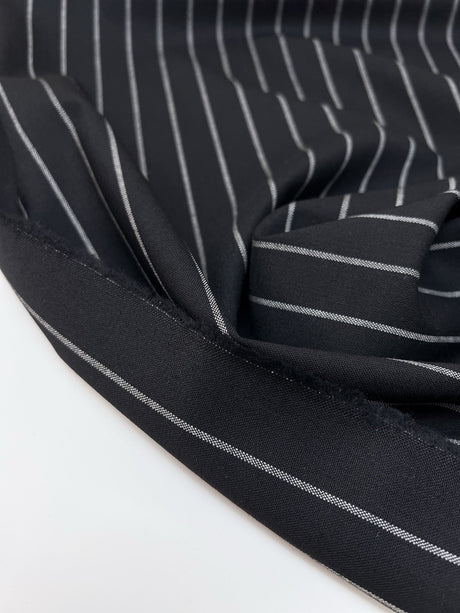 Wool Suit Fabric Striped Black Stretch