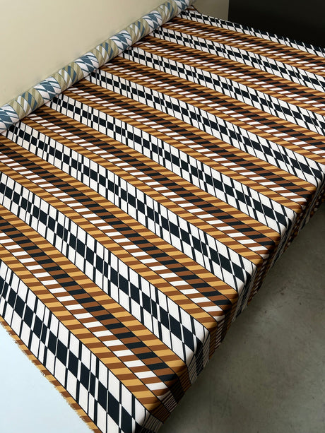 Polyester Sateen Striped Fabric Brown Multicolour Italy