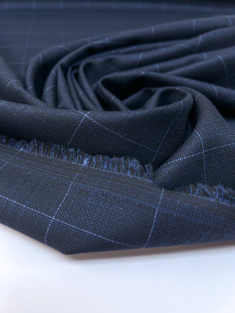 Checked Blue Polyamide Viscose Suiting Fabric