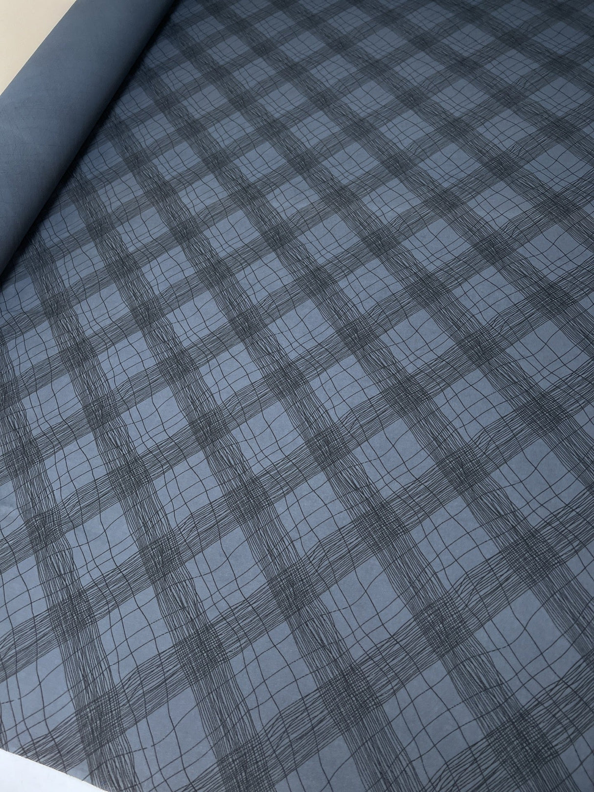 Acrylic Knitted Fabric Printed Checked Blue