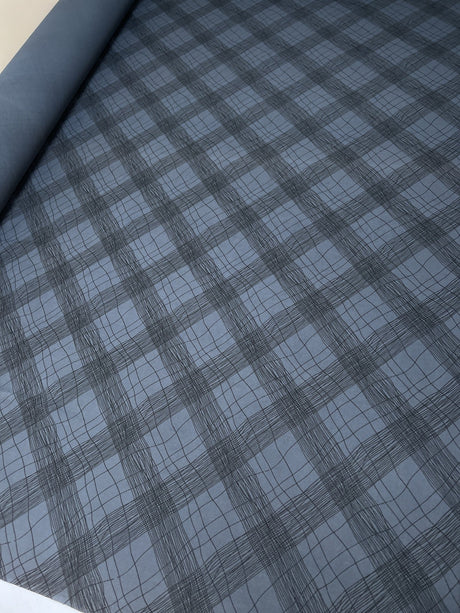 Acrylic Knitted Fabric Printed Checked Blue