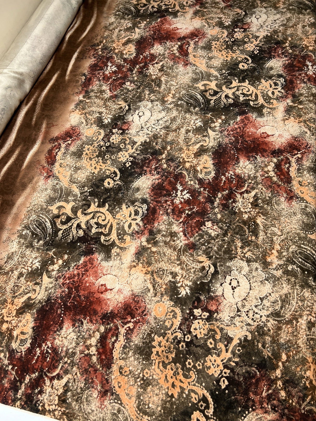 Italian Brown Beige Abstract Twill Fabric