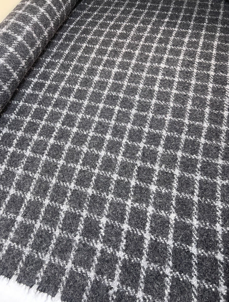 Virgin Wool Blend Bouclé Tweed Checked Gray