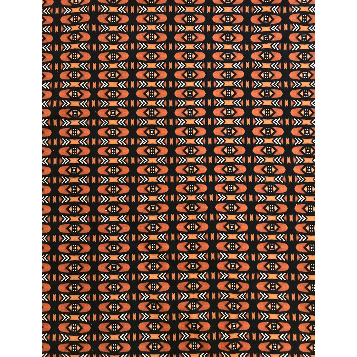 African Print Heavyweight Cotton Fabric - Brown, Black, White Bogolanfini Mid, 60" Width (1 Yard)