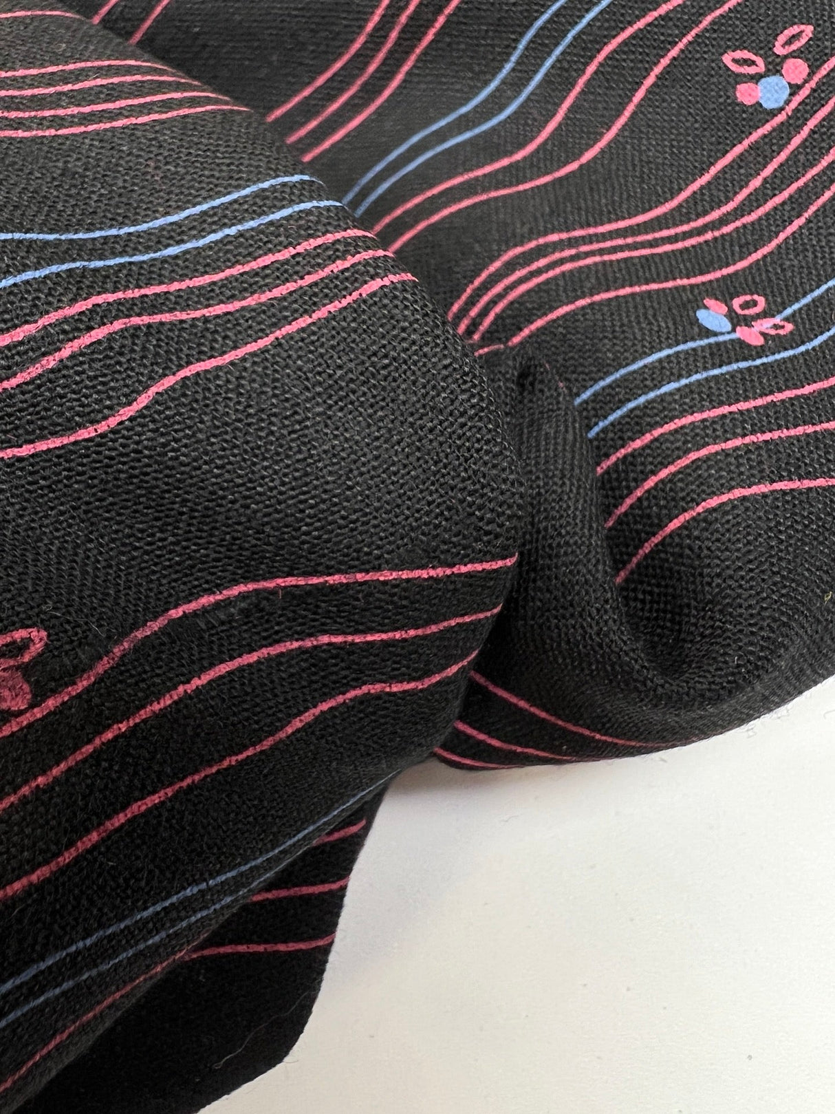 Virgin Wool Printed Striped Fabric Black Pink