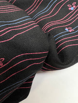 Virgin Wool Printed Striped Fabric Black Pink