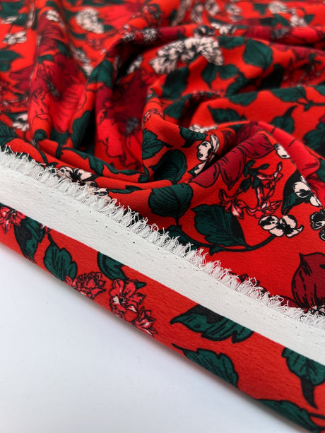 Polyester Crepe Floral Print Red Green