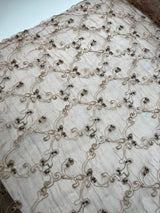 Polyester Organza Lurex Embroidered Golden Pink