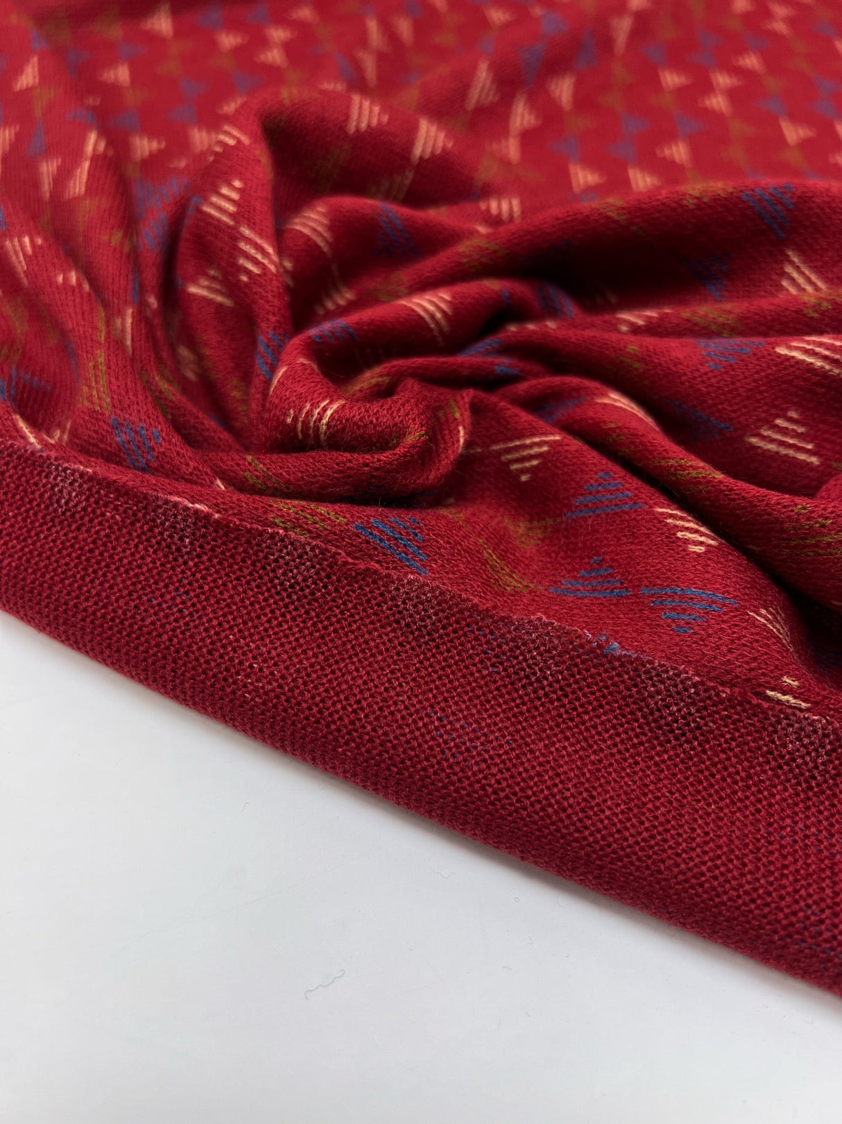 Acrylic Knitted Fabric Red Beige Printed