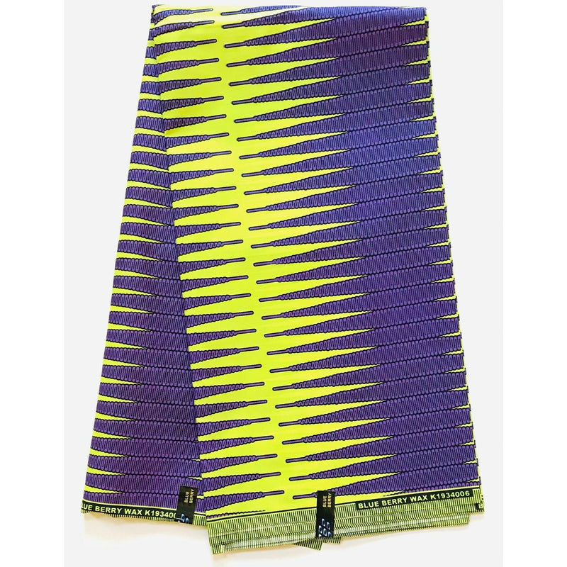 African Print Fabric Ankara Polycotton Fabric - Purple, Green Owerri Beat Design, 45" Width (Per Yard)