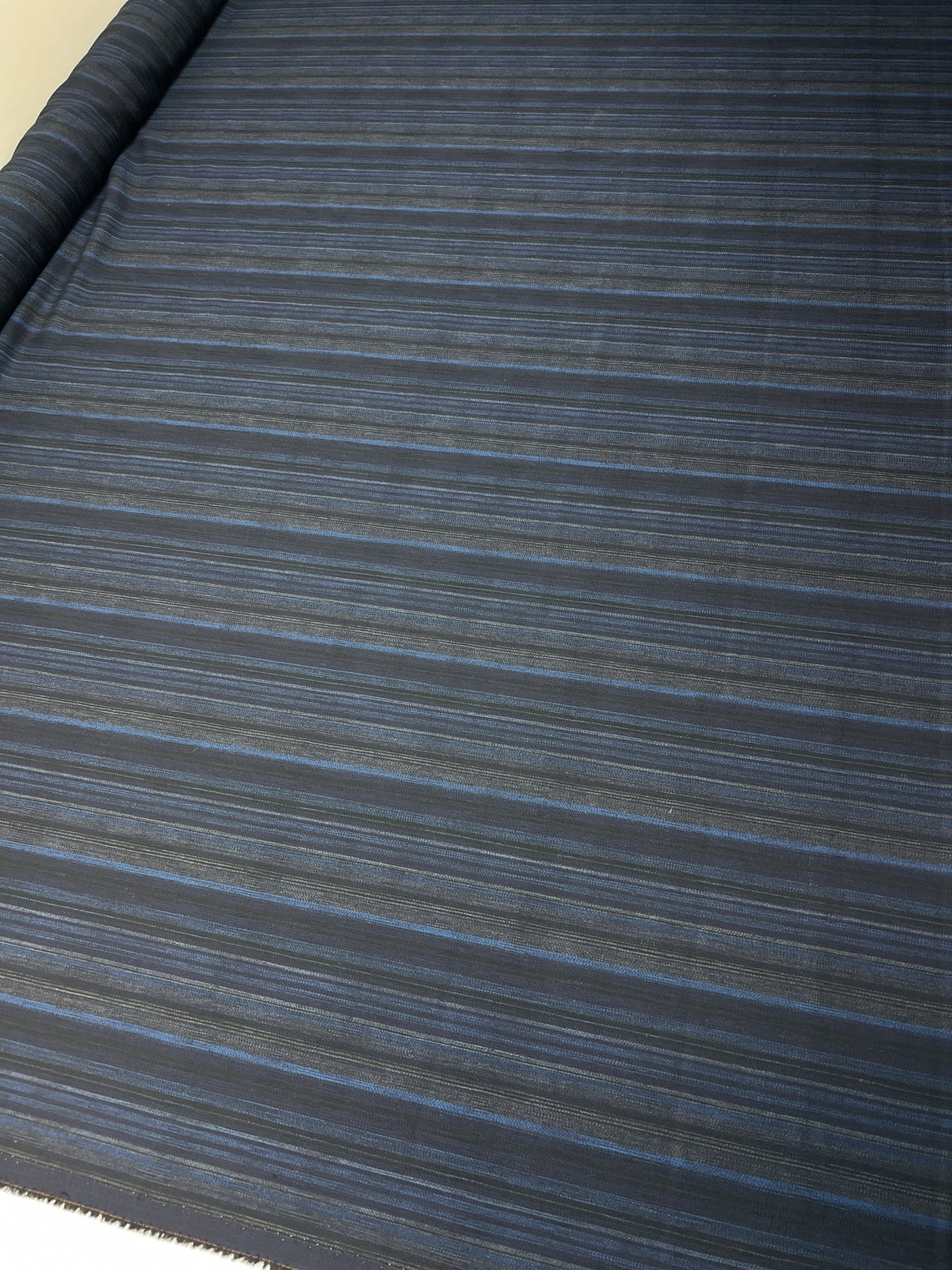 Wool Striped Fabric Black Blue