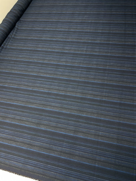 Wool Striped Fabric Black Blue