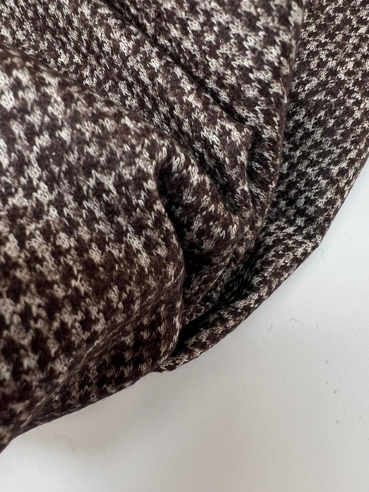 Wool Cotton Knitted Houndstooth Gray-Brown