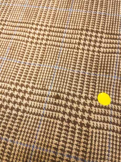 Italian Checked Linen Fabric Brown Beige