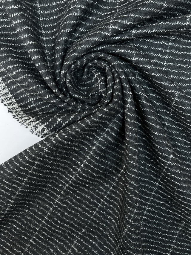 Wool Polyamid Gabardine Gray Black Striped