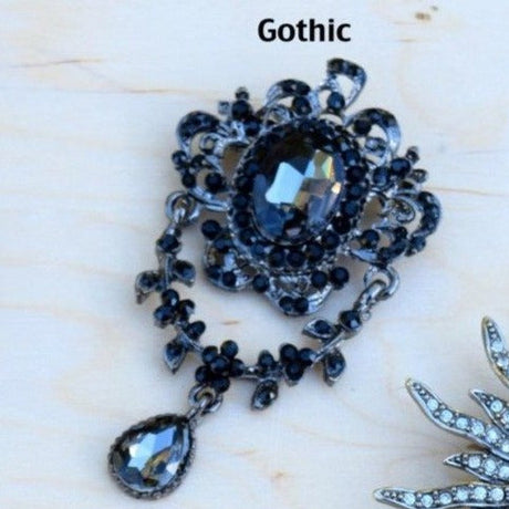 Gunmetal Crystal Brooch Gothic Styles