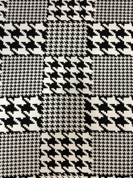 Big And Small Houndstooth Print Polyester Spandex Fabric - Black And White Houndstooth, 58" To 60" Width