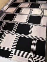 Printed Polyester Sateen Fabric Beige Black