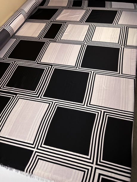 Printed Polyester Sateen Fabric Beige Black
