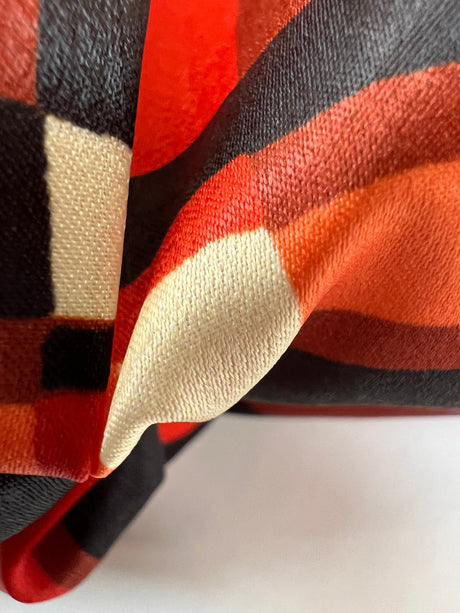 Polyester Sateen Checked Red Brown
