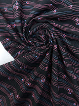 Virgin Wool Printed Striped Fabric Black Pink