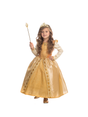 Girls golden princess dress costume with crown and wand