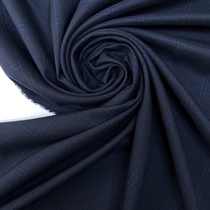 Polyester Elastane Checked Blue Suit Fabric